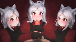 1boy 3girls ahoge animal_ears animated balls black_gloves blowjob blush canine cerberus_(helltaker) claws collaborative_handjob creampie cum cum_drip cum_in_ass cum_in_mouth cum_inside cum_on_breasts cum_on_face cum_on_hand cumshot cute cute_fang demon_girl demon_tail dog_ears doggy_style domination drooling eyebrows_visible_through_hair fellatio female fffm_foursome fluffy fluffy_tail foursome fur genitals gloved_handjob gloves handjob happy heart helltaker human licking licking_penis light-skinned_female light-skinned_male light_skin long_hair longer_than_30_seconds looking_at_viewer looking_up nibbling no_panties open_mouth oral penis penis_grab pov red_eyes red_sclera sharp_teeth sitting skello-on-sale sound sweat tagme tail tailjob tailwag teamwork teeth thick_thighs thighs throat tongue tongue_out video wet white_hair