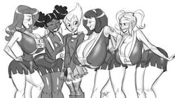 5girls adult_swim aeolus06 amber_(sym-bionic_titan) big_breasts breasts cartoon_network cleavage female female_only huge_breasts kimmy_meisner monica_(sym-bionic_titan) monochrome princess_ilana sym-bionic_titan thick_thighs tiffany_(sym-bionic_titan) toonami voluptuous wide_hips