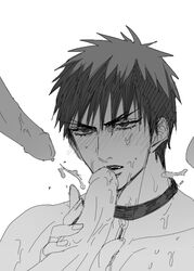 4boys blush collar cum_on_face erection kagami_taiga kuroko_no_basuke male_only penis short_hair yaoi