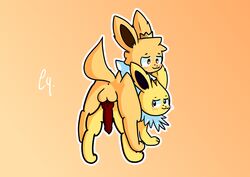 absurd_res animal_genitalia animal_penis canid canine canine_penis duo eeveelution female feral genitals hi_res jolteon knot male mammal nintendo noodletheartist penis pokémon_(species) pokemon straight video_games