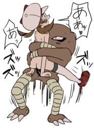 1boy 1girls ass bearhug blush boots clothed female grabbing hitmonlee hugging lyra_(pokemon) male/female naked nintendo pokemon pokemon_(species) pokemon_hgss pokemon_rgby pokephilia rape screaming semi she_tikin size_difference stockings text vaginal_penetration