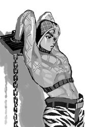 1boy arms_held_back arms_up bondage chains clothed clothing expressionless guido_mista hands_behind_head jojo's_bizarre_adventure male male_only muscular muscular_male solo_male stocks toned toned_male vento_aureo