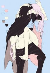 1boy1girl alternative_hairstyle ambiguous_penetration arms_around_neck ass bare_ass bare_legs bare_thighs barefoot black_hair boruto:_naruto_next_generations clothing female female_penetrated hand_on_head hanyouda heart husband_and_wife legs_around_partner male male/female male_penetrating married married_couple naruto naruto_(series) panties panties_around_leg pants_down pink_hair sakura_haruno sasuke_uchiha straight