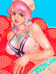 1girls big_breasts bikini bra female_only jojo's_bizarre_adventure jojolion pink_hair sailor sailor_bikini sailor_uniform solo_female writing_on_body writing_on_skin yasuho_hirose