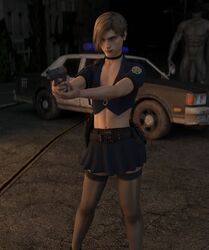 2boys 3d capcom choker crossdressing emberstock femboy girly hair_over_one_eye leon_scott_kennedy light-skinned_femboy male male_only miniskirt mr_x mutant nightmare_husbando police_car police_uniform resident_evil resident_evil_2 resident_evil_2_remake stockings tyrant tyranted yaoi