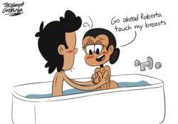 1boy 1boy1girl 1girls 2018 age_difference bath bathroom bathtub big_breasts blush bobby_santiago breasts dark-skinned_female dark_skin dialogue female grabbing grabbing_breasts incest latina maria_santiago milf mother mother_and_son nickelodeon nipples nude nude_female nude_male romantic straight_hair the_casagrandes the_loud_house thegreatgreninja