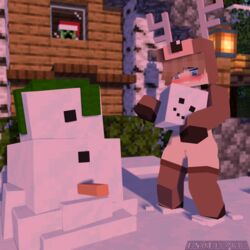 1girls 3d 3d_(artwork) adult big_breasts blue_eyes brown_hair carrot_penis christmas creeper ender2435 erect_nipples female female_only grace_(ender2435) human mine-imator minecraft no_panties nude original_character outside pussy reindeer_antlers reindeer_costume snow snow_golem snowman solo stockings thighhighs thighs thighsocks