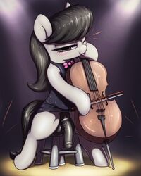 4:5 absurd_res animal_genitalia animal_penis balls bow_tie bowed_string_instrument cello clothed clothing dress equid equine equine_penis friendship_is_magic genitals gynomorph hasbro hi_res intersex mammal musical_instrument my_little_pony no_underwear octavia_(mlp) penis sitting string_instrument t72b tongue tongue_out