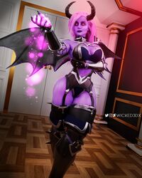 1girls 3d big_breasts big_butt demon demon_girl female furia_(paladins) horns paladins pink_eyes pink_hair pink_skin solo soul_stealer_furia succubus wicked3dx wings