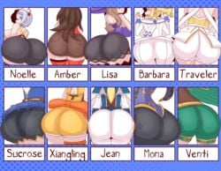 1boy 6+girls 9girls alternate_ass_size amber_(genshin_impact) ass barbara_(genshin_impact) big_ass big_butt black_hair blonde_hair blue_background blue_hair breasts brown_hair brown_shorts bubble_butt butt dat_ass duskyer female femboy genshin_impact girly hat hotpants huge_ass jean_gunnhildr large_ass lisa_(genshin_impact) looking_at_viewer looking_back lumine_(genshin_impact) male mona_(genshin_impact) multiple_girls noelle_(genshin_impact) nun pants presenting presenting_hindquarters shorts standing sucrose_(genshin_impact) text thick_ass thighhighs venti_(genshin_impact) white_clothes witch_hat xiangling_(genshin_impact) yellow_clothes