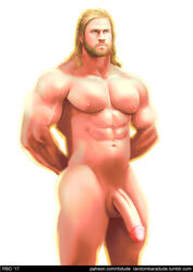 1boy 2017 abs beard biceps blonde_hair blue_eyes chris_hemsworth human human_only light-skinned_male light_skin long_hair male male_only marvel marvel_cinematic_universe muscular nude pecs randombaradude thick_thighs thor_(marvel) thor_(series)