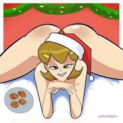 1girls 5-volt ass atomickingboo bubble_ass bubble_butt chocolate_chip_cookie christmas cookie cookies female female_only legs looking_at_viewer mario_(series) milf mostly_nude nintendo partially_clothed santa_hat seductive seductive_smile smile thighs thong topless voluptuous wario_(series) warioware