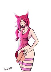 1futa animal_ears balls big_balls breasts dickgirl dress futa_only futanari league_of_legends legs penis pubic_hair red_hair sketch strangerzz testicles xayah