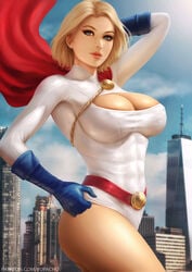 1girls big_breasts breasts cleavage dc dc_comics dc_super_hero_girls female female_only karen_starr large_breasts looking_at_viewer pinup power_girl solo superman_(series) yupachu