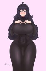 1futa black_dress breasts clothed clothing curvaceous dress erection_under_clothes fraankyy fully_clothed futa_only futanari hands_on_own_chest hex_maniac high_resolution huge_breasts intersex large_breasts long_dress looking_at_viewer nail_polish penis penis_under_clothes pokemon purple_eyes purple_hair socks solo standing thick_thighs thighs very_high_resolution wide_hips