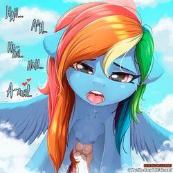 1:1 2020 alcor90 balls bestiality crotchboobs duo equid equine eyebrows female friendship_is_magic genitals hasbro human human_penetrating light-skinned_male light_skin looking_at_viewer male mammal my_little_pony open_mouth outside pegasus rainbow_dash_(mlp) sex solo_focus straight text url wings