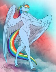 anthro breasts female female_focus female_only friendship_is_magic hasbro my_little_pony nude rainbow_dash_(mlp) smooth_skin solo sunny_way tasteful_nudity thighs