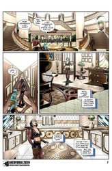 2020 boots character_name comic detailed_background english_text female fishnet_legwear fishnet_topwear hotel indoors leah locofuria page_7 page_number shorts