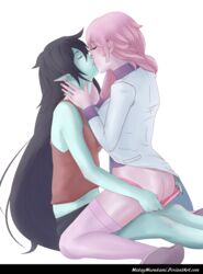 2girls adventure_time ass canon_couple clothed kissing makaymurakami marceline multiple_girls pointy_ears princess_bubblegum pulling_panties undressing_partner wholesome yuri