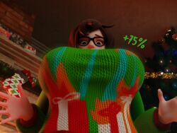 3d ahegao blender bottomless breast_enlargement breast_expansion christmas christmas_tree eyewear female fireplace gigantic_breasts glasses growth huge_breasts hyper hyper_breasts large_breasts mei_(overwatch) overwatch sweater vanasmut