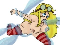 1girls blonde_hair blue_eyes breasts falsesymmetry female goggles_on_forehead held_up hermitcraft mcyt minecraft minecraft_youtubers naked naked_female oral_penetration socks tentacle tentacle_on_female thighhighs