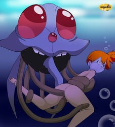 1girls anal anal_sex angry asphyxiation ass barefoot bubbles cheek_bulge drowning feet female green_eyes hypoxia kasumi_(pokemon) orange_hair pokemon pokemon_(anime) pokemon_rgby puffed_cheeks rape restrained soles tentacle tentacle_on_female tentacruel toes underwater vaginal_penetration water