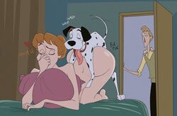 101_dalmatians 1girls 2boys :o anita_radcliffe ass barefoot bestiality big_ass big_breasts breasts busty canine caught caught_in_the_act cheating cheating_wife cheating_with_pet closed_eyes clothed_male cucked_by_beast cuckold dalmatian disney dog doggy_style domestic_dog door english english_text female female_human female_on_feral from_behind from_behind_position hand_covering_mouth heart hourglass_figure human human_female human_on_feral indoors infidelity interspecies john_coffe legs male male/female male_dog male_human netorare ntr nude nude_female penetration pillow pongo roger_radcliffe sex tail tail_wagging text tied_hair tongue tongue_out wide_hips zoophilia