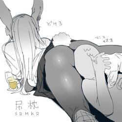 1girls ambiguous_gender ass big_ass big_butt bottomless bunny bunny_ears bunny_tail butt_crack butt_pillow dark-skinned_female dark_skin ettone fat_ass fat_butt female human laying laying_down long_hair long_socks miruko monochrome my_hero_academia no_panties rabbit rabbit_ears rabbit_humanoid rabbit_tail rumi_usagiyama school_uniform schoolgirl skirt sleep sleeping socks thick_thighs upskirt white_hair