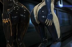 2girls 3d android apple_butt ass ass_focus back_view big_ass bioware bubble_ass bubble_butt bust busty catsuit edi female female_only hips huge_ass human latex latex_suit legs machine mass_effect mass_effect_2 mass_effect_3 metallic_body miranda_lawson robot robot_girl scifi sideboob voluptuous wide_hips xkalipso