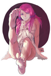 1girls baiyishaonian_huam clothed clothing dress feet feet_first feet_up female_only foot_fetish foot_focus jojo's_bizarre_adventure jojolion looking_at_viewer painted_nails painted_toenails pink_hair sitting soles solo_female toes white_dress yasuho_hirose