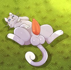 alolan_meowth animal_genitalia animal_penis arachnymph balls blue_eyes domestic_cat erection fan_character felid feline feline_penis felis feral fur genitals grass hi_res light lying lying_on_ground male mammal meowth nintendo on_back outside paws penis pokémon_(species) pokemon presenting regional_form_(pokémon) sapphiras_(arachnymph) smile solo sunlight tail_curl video_games whiskers