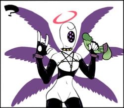 2020 2boys 6_wings ? angel artist_logo bdsm_gear cock_ring fallen_angel femboy fingerless_gloves gay green_penis green_skin halo handjob incognatic latex male male_only no_genitals pentagram purple_eyes spiked_collar thighhighs transparent_background veiny_penis white_skin wrist_cuffs