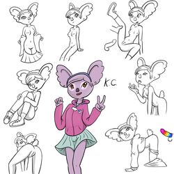 1:1 4_fingers anthro bottomwear brown_eyes clothed clothing disney female fingers footwear footwear_only fur hi_res hoodie k.c. koala mammal marsupial mostly_nude multiple_poses nipples partially_clothed pink_body pink_fur pose pussy shoes shoes_only skirt solo t.o.t.s. topwear vombatiform whitebats