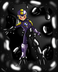 1boy blush bodysuit bulge dark_megaman.exe edit kurttype5 latex liquid_latex male_only mega_man mega_man_battle_network megaman.exe resisting tagme third-party_edit