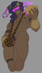 1boy 1male abs arm_band arm_bands arm_strap bad_id bad_twitter_id banana_hammock bara biceps big_balls big_bulge big_pecs big_penis bulge cheetah_print dark-skinned_male dark_skin dionysus dionysus_(hades) european_mythology flaccid goblet god gold gold_jewelry greek_mythology hades_(game) hand_on_hip leg_band long_hair looking_at_viewer looking_down male male_focus male_only melanin muscles muscular muscular_male mythology nipples nipples_visible_through_clothing pecs penis_under_clothes pubes pubic_hair purple_hair purple_pubic_hair schizoid sling_bikini smile smirk solo solo_male source_request stubble sunglasses supergiant_games swimsuit thigh_strap viewed_from_below wine wine_glass wine_goblet year_request