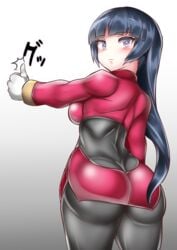 1girls ass big_ass blue_hair breasts dark_blue_hair female fully_clothed hime_cut leotard long_hair looking_back nintendo pokemon pokemon_rgby purple_eyes sabrina_(pokemon) solo standing sumida_kichi thick_thighs thighs tight_clothing