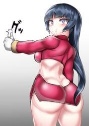 1girls ass big_ass blue_hair breasts dark_blue_hair female fully_clothed hime_cut long_hair looking_back nintendo pokemon pokemon_rgby purple_eyes sabrina_(pokemon) solo standing sumida_kichi thick_thighs thighs tight_clothing