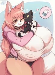 anthro big_ass big_breasts breasts canine cleavage collar feline female female_only furry huge_breasts hyper_breasts milk original original_character secretly_saucy tagme thick_thighs thighs willow_(itsawulf)