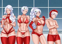 1boy 3girls absurdres aikiyun big_breasts braided_hair braided_ponytail breasts bulge cleavage female highres large_breasts male mother_and_daughter older_sister_younger_sister panties rwby sisters thighhighs weiss_schnee whitley_schnee willow_schnee winter_schnee