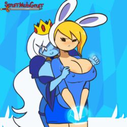 2020 2girls adventure_time animated annoyed areola_slip areolae artist_name background big_breasts blonde blonde_hair blue_skin breast_grab breast_squeeze breasts canon_genderswap cleavage clothed clothing cold erect_nipples_under_clothes female female_only fionna_the_human_girl genderswap huge_breasts ice ice_queen_(adventure_time) large_breasts multiple_girls nipples_visible_through_clothing pale-skinned_female pale_skin scruffmuhgruff shivering thick_eyebrows trembling white_hair yuri