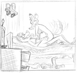 ahe_gao anthro bed breasts candle canid canine canis clothed clothing duo female female_on_top furniture inside lenyavok looking_pleasured male male_on_bottom mammal monochrome on_bottom on_top oriana_thaffer sex simple_background straight tailwag tongue tongue_out wolf