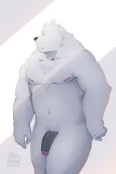 2020 anthro black_nose flaccid fur genitals hi_res humanoid_genitalia humanoid_hands humanoid_penis kajin-sama male mammal moobs navel nipples penis polar_bear solo ursid ursine white_body white_fur