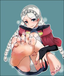 1girls ahoge blue_eyes botherotic_eris braid breasts cameltoe cleavage feet fire_emblem fire_emblem_fates foot_fetish foot_focus grey_eyes hairband legs looking_at_viewer lumina414 medium_breasts nina_(fire_emblem) nintendo panties pantyshot pantyshot_(sitting) pink_nails pink_toenails silver_hair smell smelly_feet smile soles solo steam toes twin_braids twintails underwear upskirt white_hair white_panties