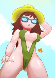 1girls adventure_time betty_grof brown_hair cameltoe cartoon_network erostash glasses outside string_bikini