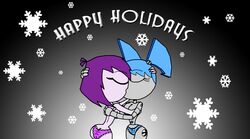 2girls blue_panties breasts christmas closed_eyes female female_only illusivemistery69 jenny_wakeman kissing misty_(mlaatr) montatora-501 multiple_girls my_life_as_a_teenage_robot nickelodeon omegusmaximus panties purple_hair purple_panties robot robot_girl smooth_skin topless topless_female xj-9