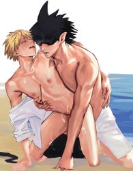 anal animated beach beam_(chainsaw_man) black_hair blonde_hair chainsaw_man denji_(chainsaw_man) gay looking_at_another male_only yaoi