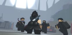 1girls 3boys 3d agent_(decaying_winter) back_view clothed decaying_winter imminent_fight imminent_rape inside moosty roblox roblox_game robloxian scavenger_(decaying_winter) self_upload tagme winter