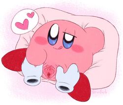 anthro bed blue_eyes blush female imminent_sex kirby kirby_(series) love nintendo pervoborb pink_body pink_skin pussy tongue tongue_out vagina