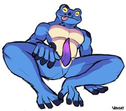 1boy amphibian anthro blue_body blue_skin frog genitals male male_only penis purple_penis slit solo solo_focus voviat