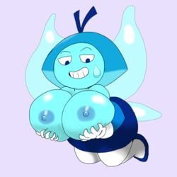 1girls 2020 alien alien_girl aquamarine_(steven_universe) big_breasts blue_skin cartoon_network exposed_breasts female gem_(species) godalmite holding_breasts holding_own_breasts shortstack smug steven_universe tagme topless topless_female wings